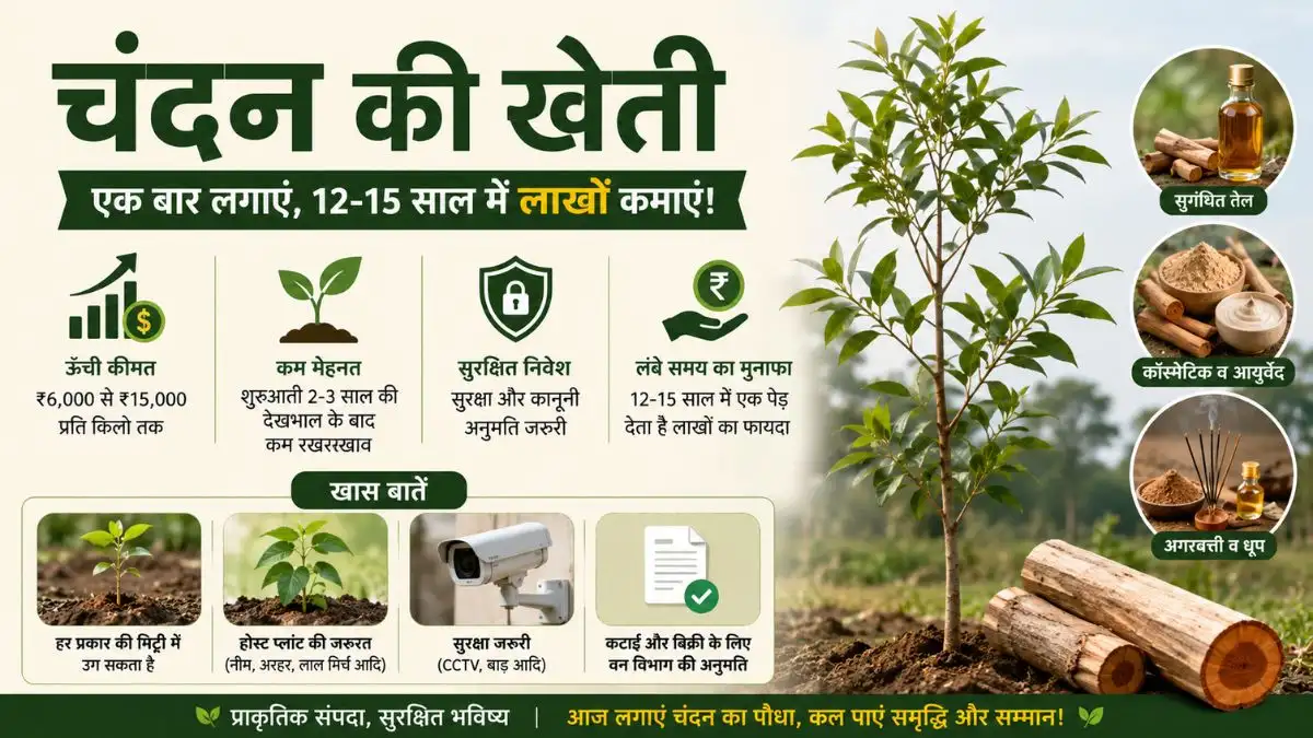 चंदन की खेती (Sandalwood Farming): एक बार लगाकर निश्चित हो जाएं, 12-15 साल में एक पेड़ देगा लाखों का मुनाफा